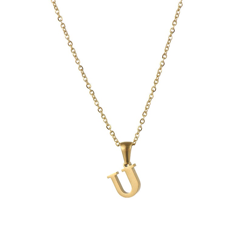 Gold color / 1 Piece Simple Series Simple Letter U Stainless Steel 18K Gold Plated Women's Pendant Necklaces Picture21